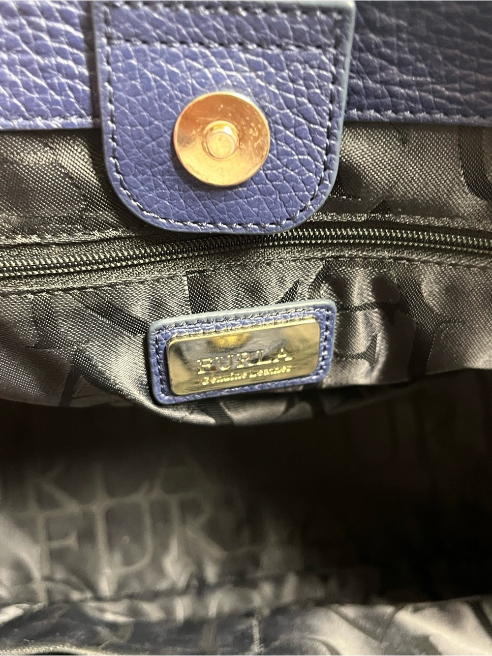 Furla Deep Blue Pebbled Leather Tote - Picture 10 of 12